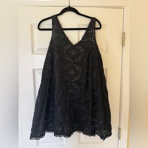 Maeve Black Eyelet V-Neck Mini Dress